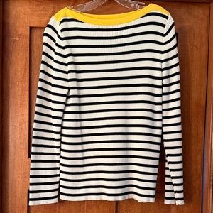 Ralph Lauren Yellow-Trim Black & White Striped Ribbed Sweater